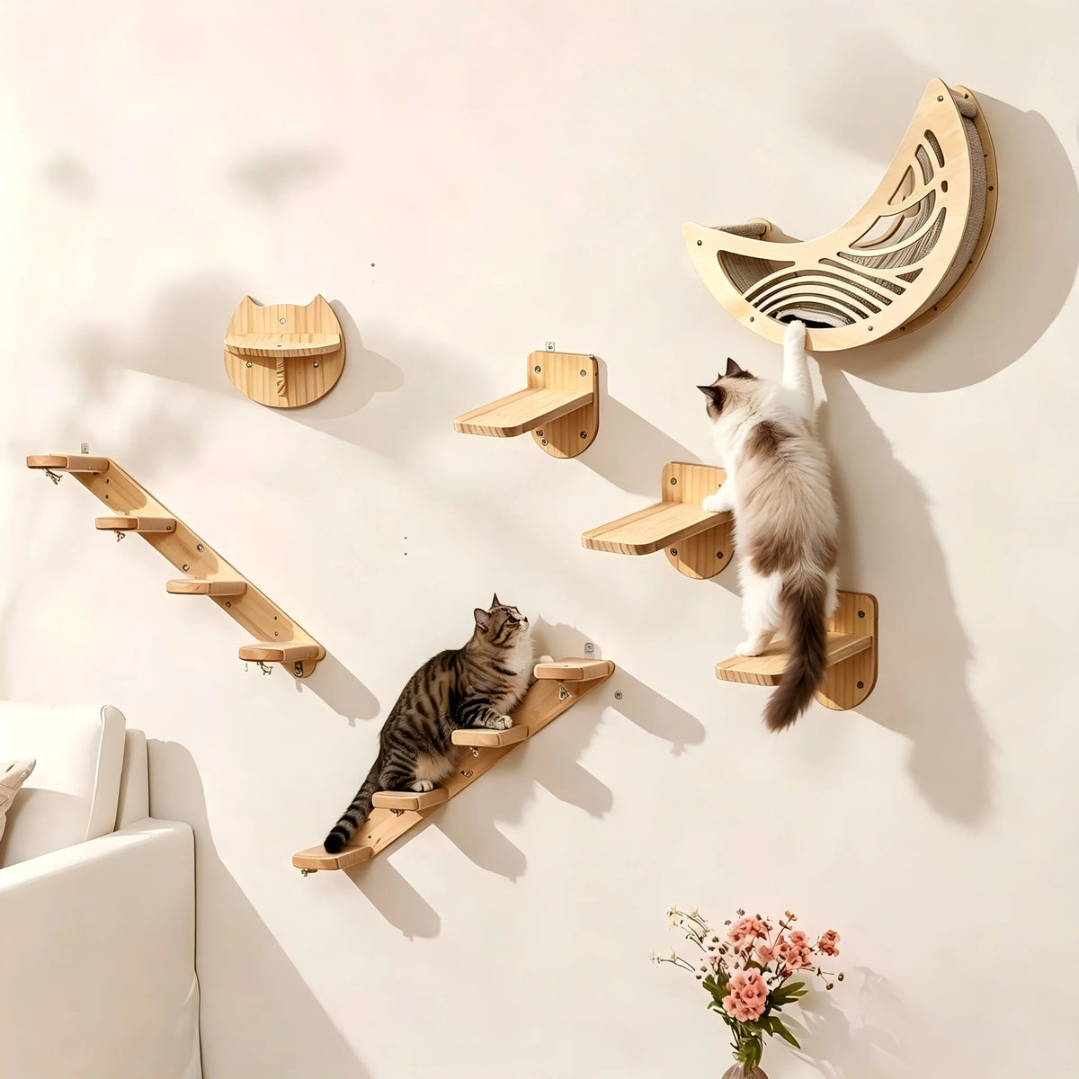CWV Wall Mounted Cat Shelves Moon Hammock Star Perch Set