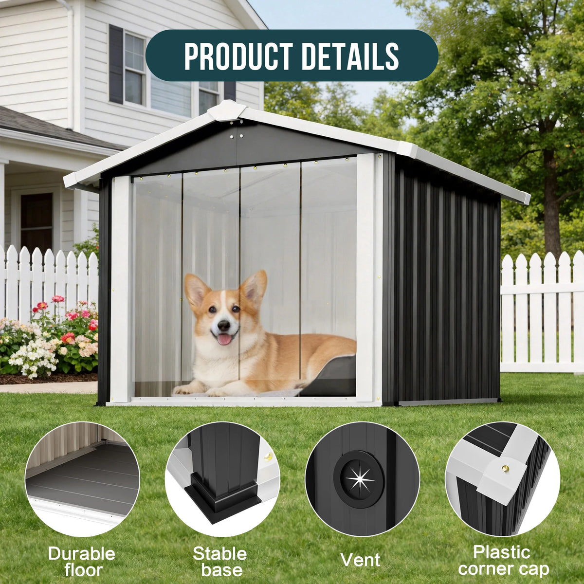 Two In One Metal Dog House With Outdoor Storage Shelter