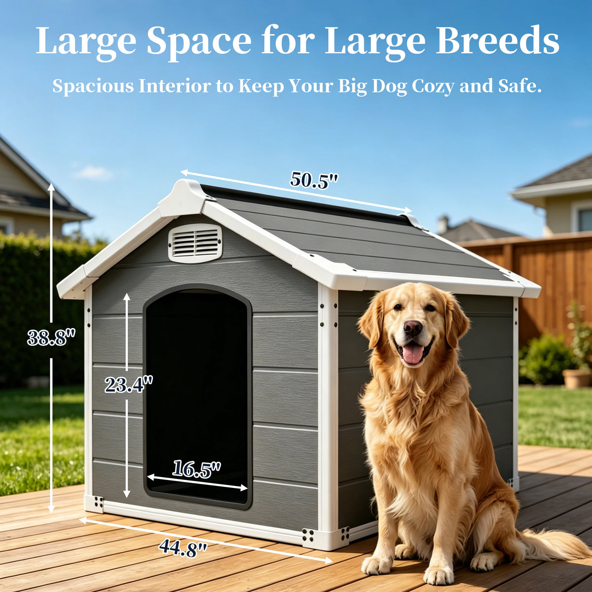 Waterproof Plastic Doghouse With Air Vents And Elevated Floor