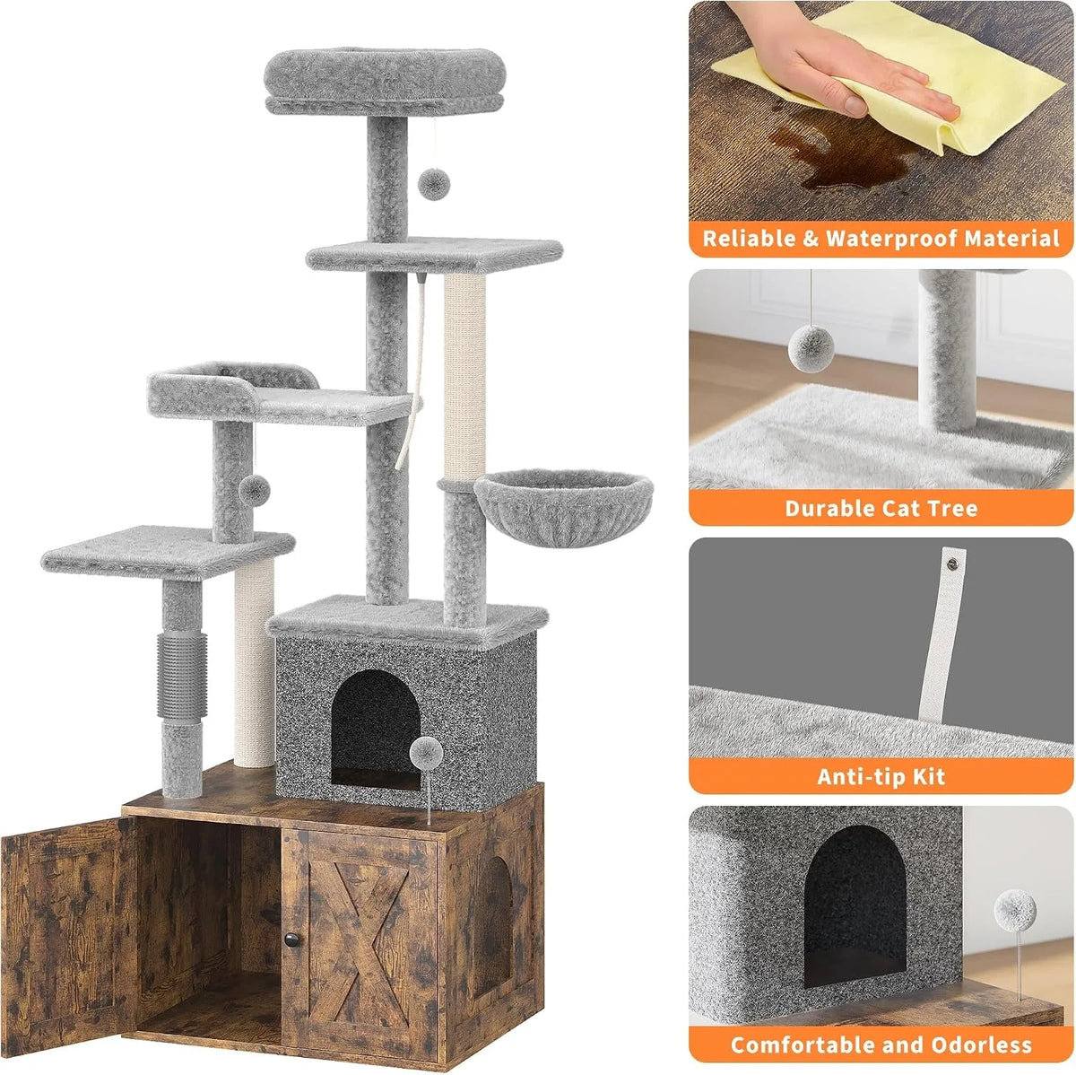 Modern Cat Tree With Hidden Litter Box And Scratching Post