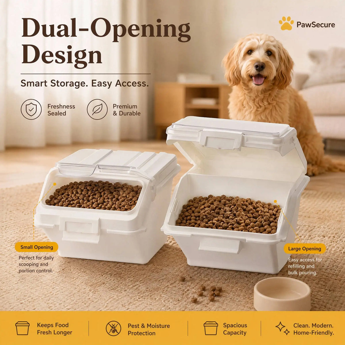 Airtight Pet Food Storage Container With Integrated Scoop