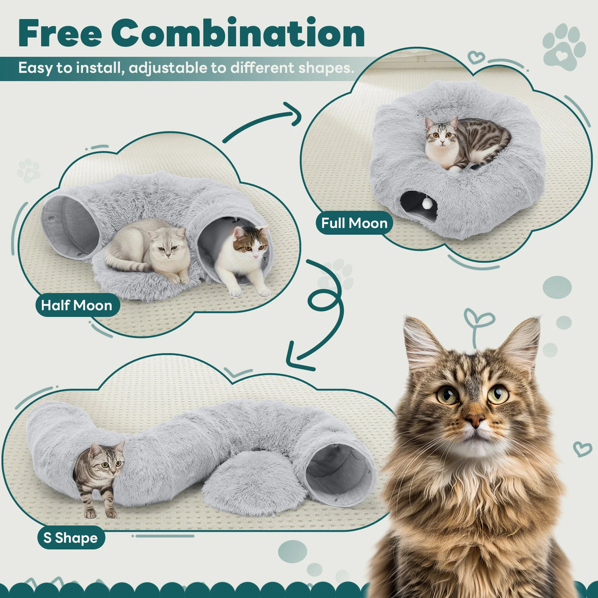 JHK Round Cat Tunnel Bed Soft Plush Washable Pet Toy