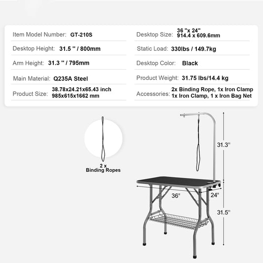 Stainless Steel Foldable Pet Grooming Table With Safety Arm