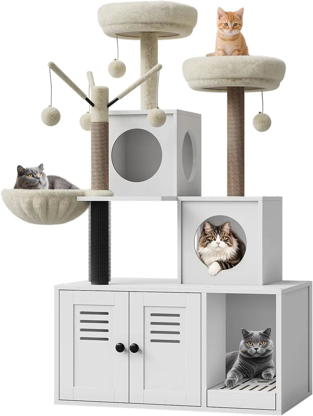 Garvee Cat Tree With Hidden Litter Cabinet And Padded Perches