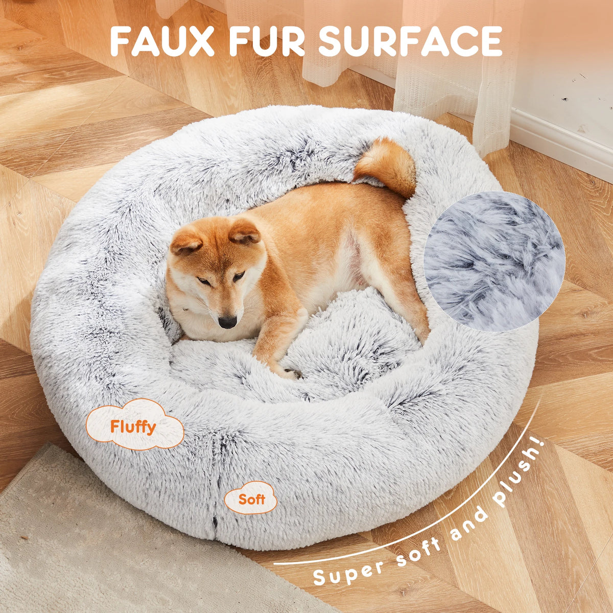 JHK Round Plush Faux Fur Calming Heavy Duty Dog Bed