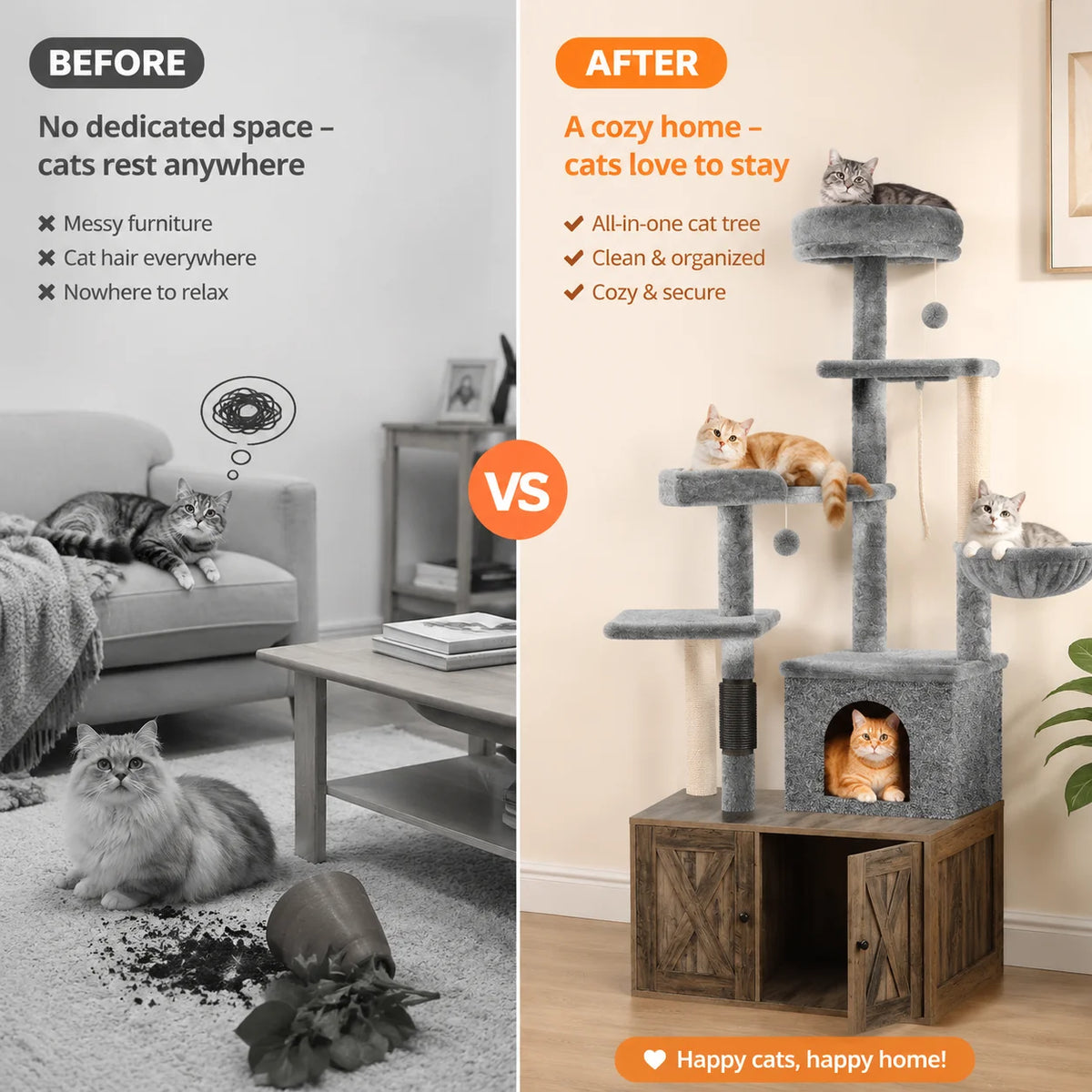 Modern Cat Tree With Hidden Litter Box And Scratching Post
