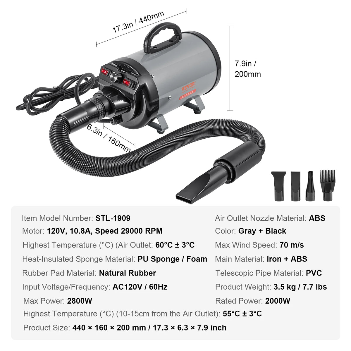 SucceBuy High Power Pet Grooming Dryer Adjustable Speed Temperature Control