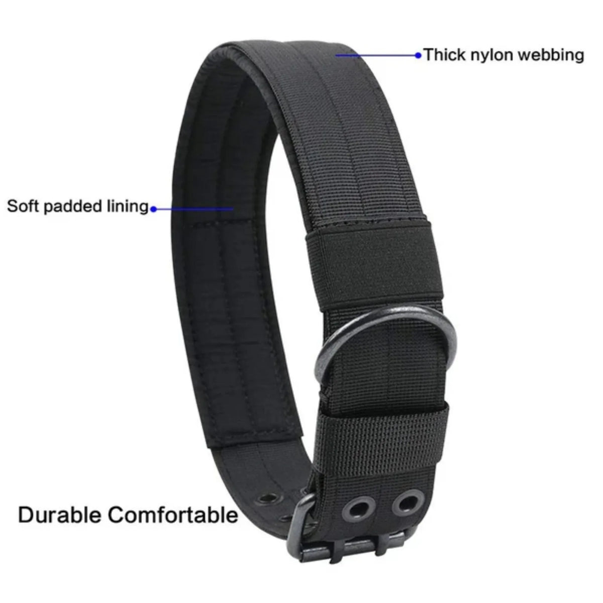 Tactical Heavy Duty Nylon Dog Collar With Secure Metal Buckle