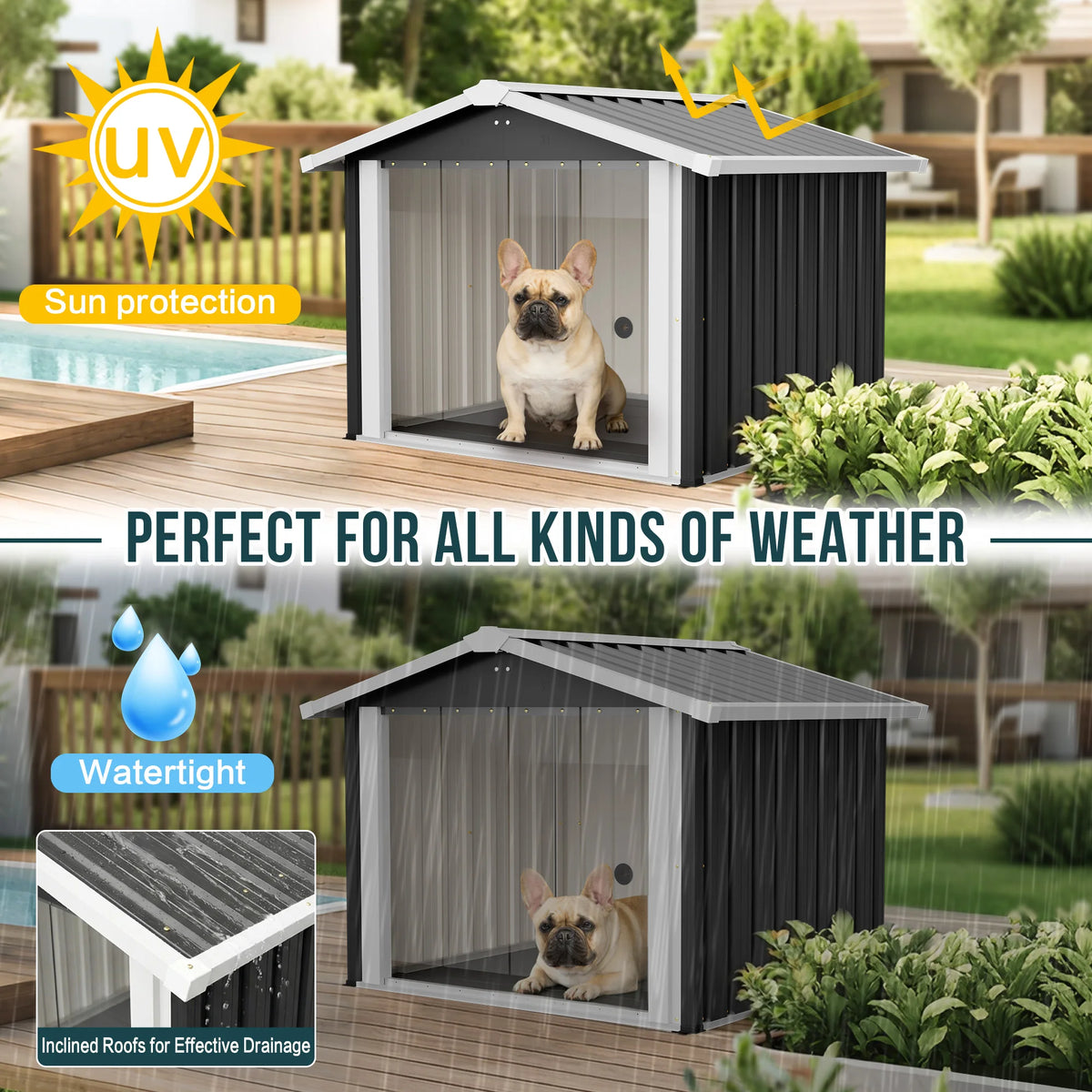 Two In One Metal Dog House With Outdoor Storage Shelter