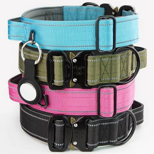 Tactical Dog Collar With Handle Reflective Lining And Airtag Holder