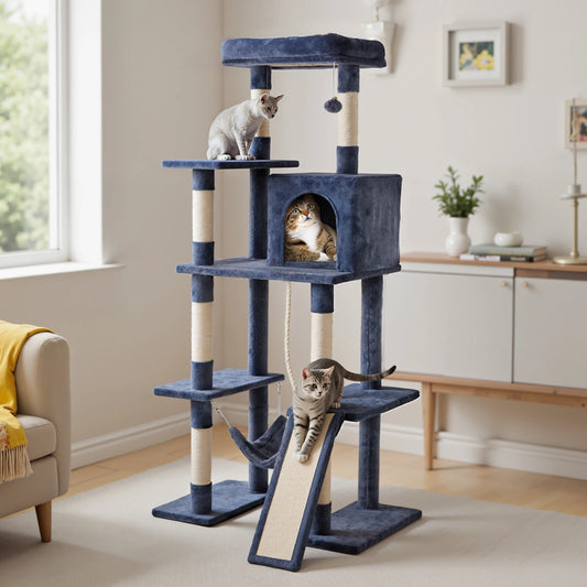JHK Multi Tier Cat Tree Featuring Robust Natural Sisal Posts