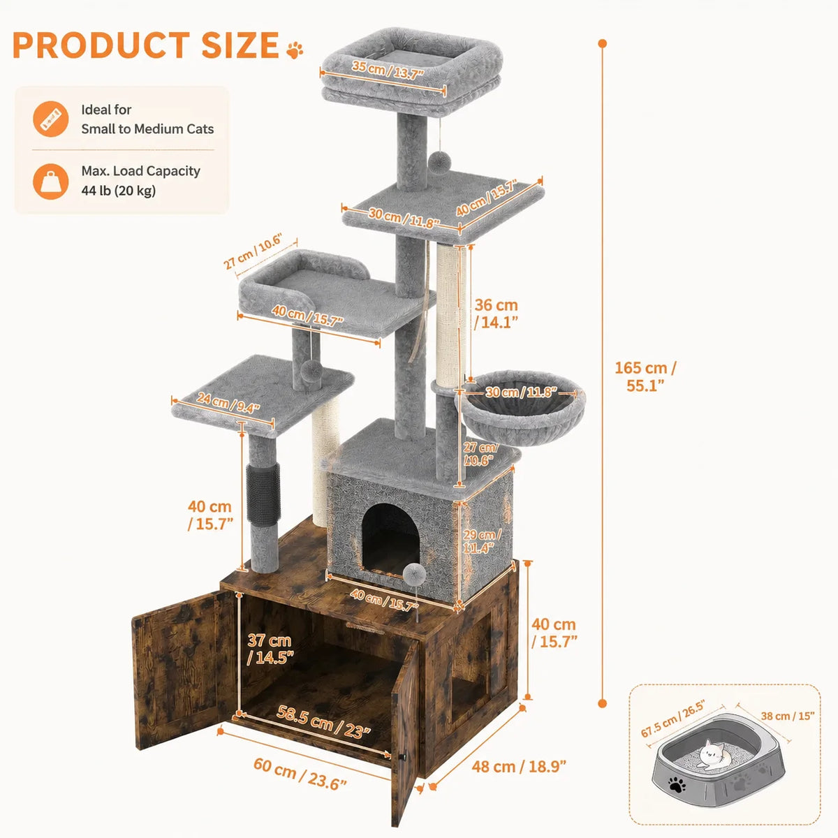Modern Cat Tree With Hidden Litter Box And Scratching Post