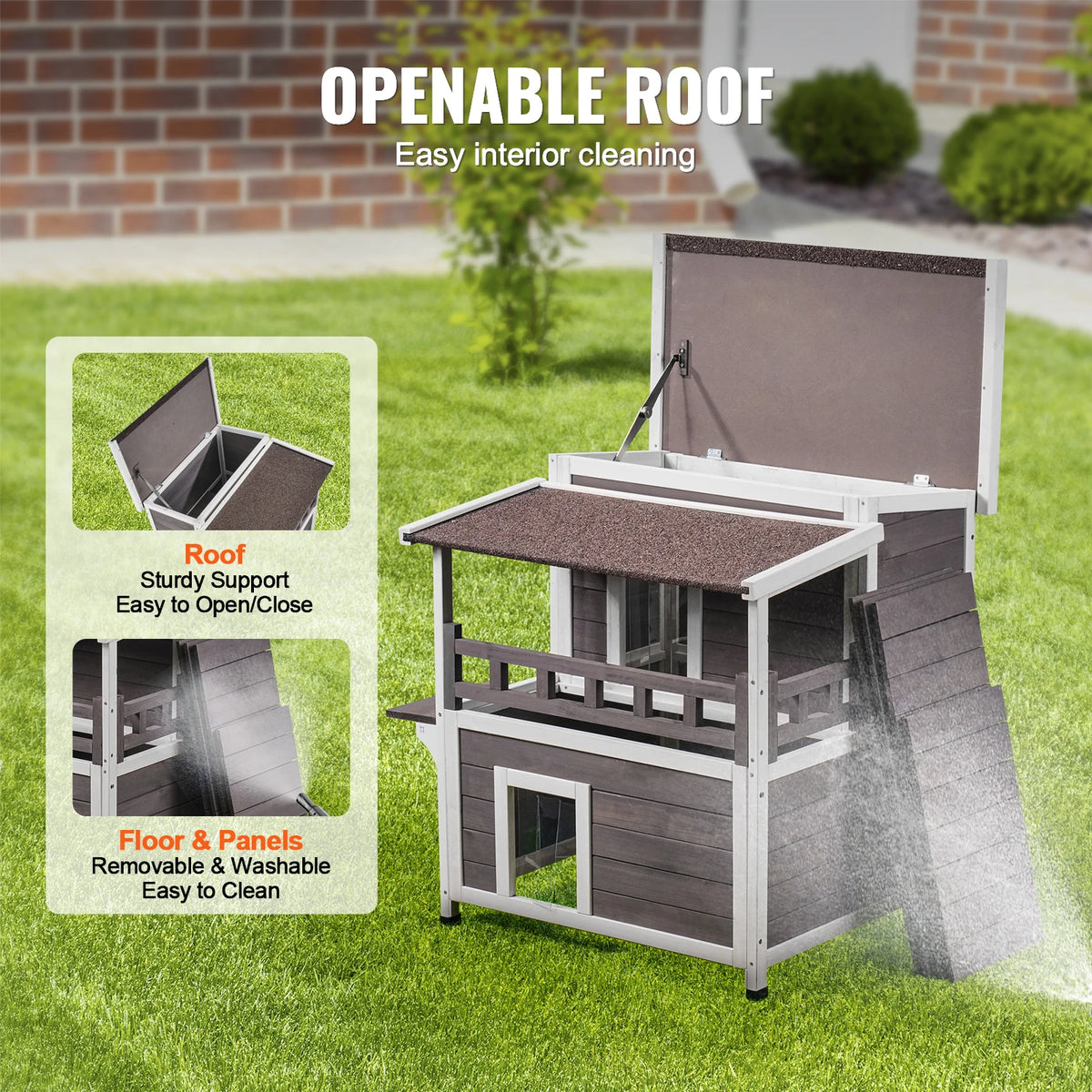 VEVOR Weatherproof Outdoor Wooden Cat House With Balcony