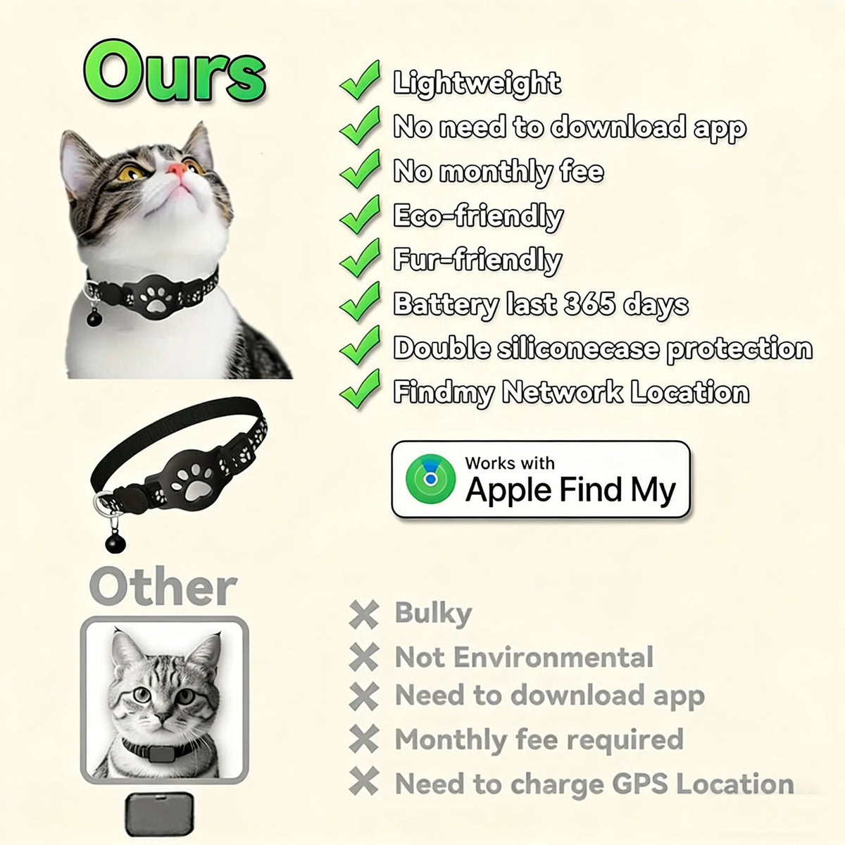 Reflective Waterproof Anti Lost Cat Collar For Apple AirTag