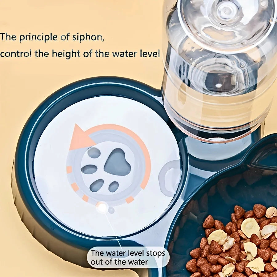 Tilted Cat Food Bowl Set With Gravity Water Dispenser