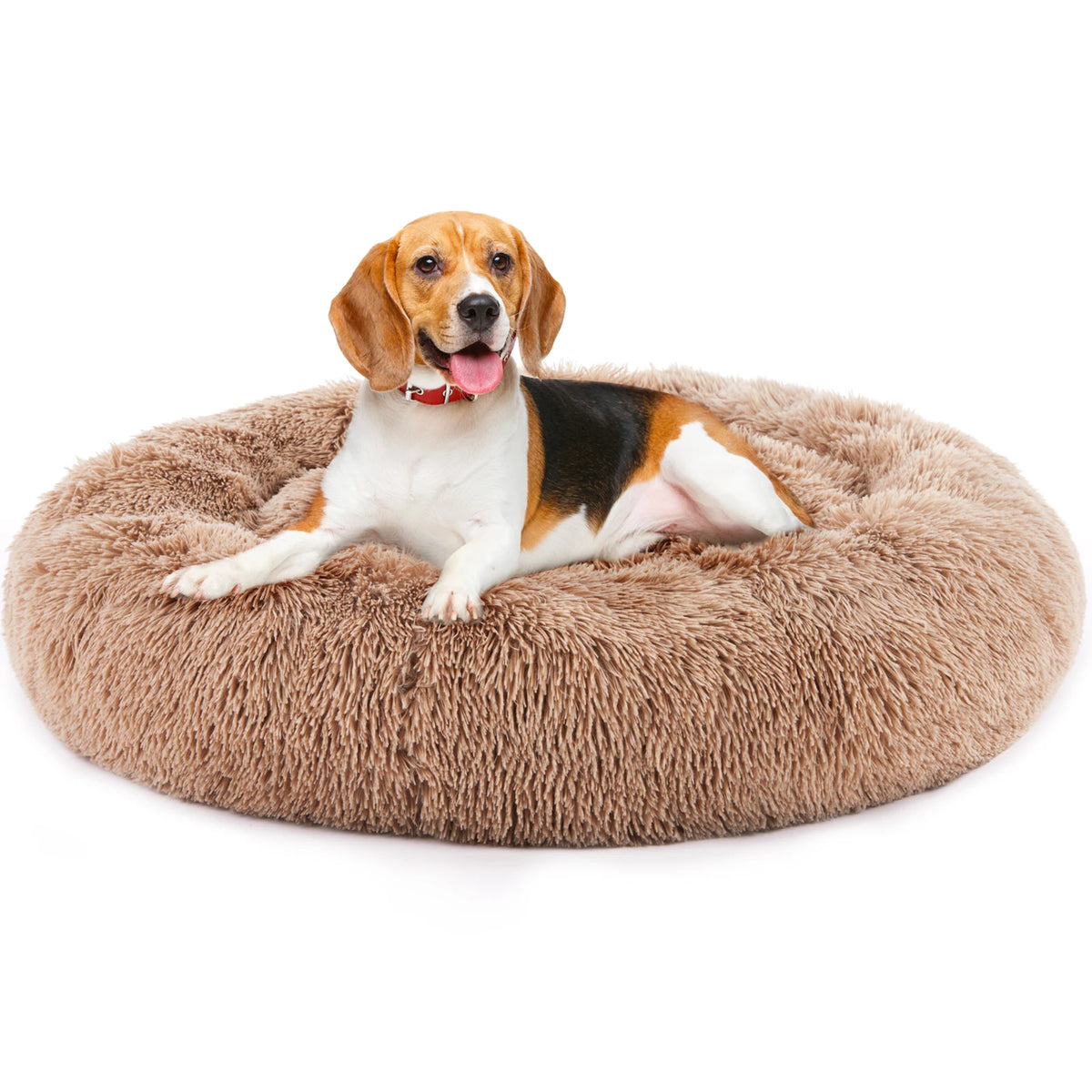 JHK Round Plush Faux Fur Calming Heavy Duty Dog Bed