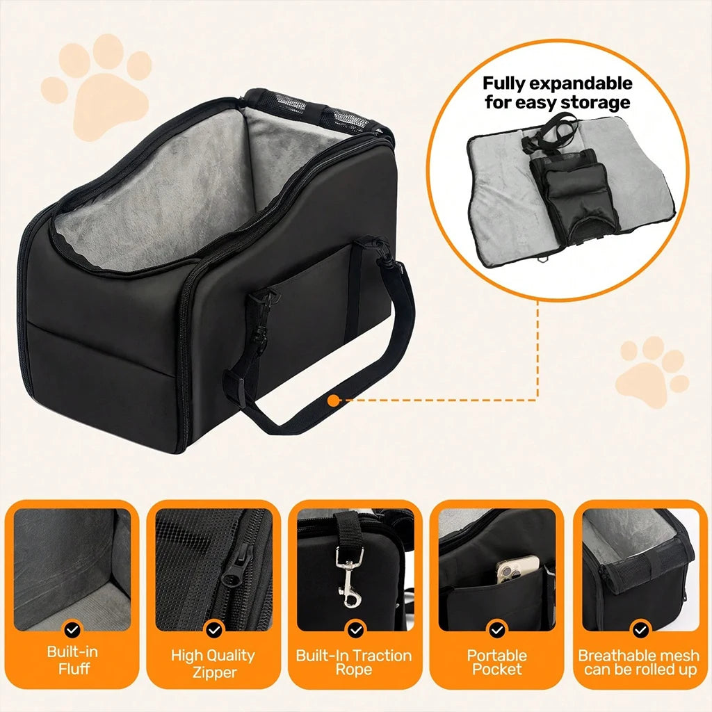 Portable Pet Car Seat With Safety Leash Non Slip Base