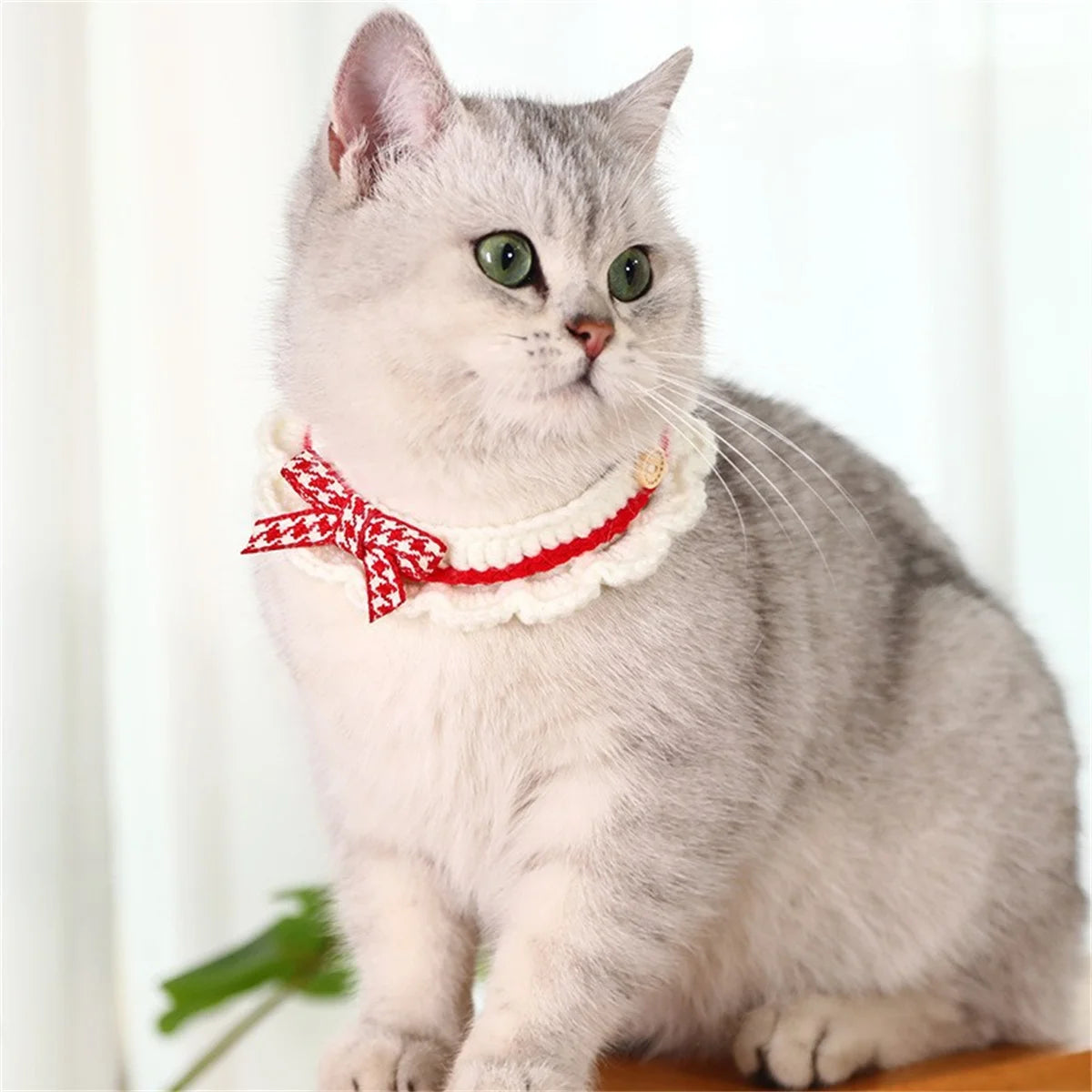 Adjustable Knitted Bow Knot Pet Collar For Cats And Puppies