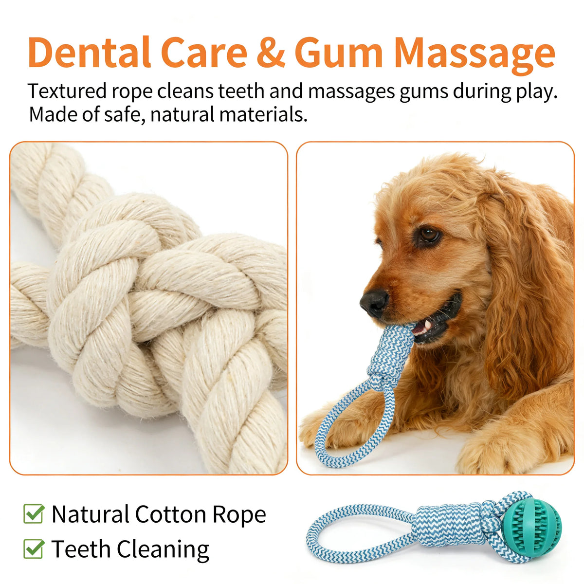 Two In One Dog Chew Toy Treat Dispenser Cotton Rope