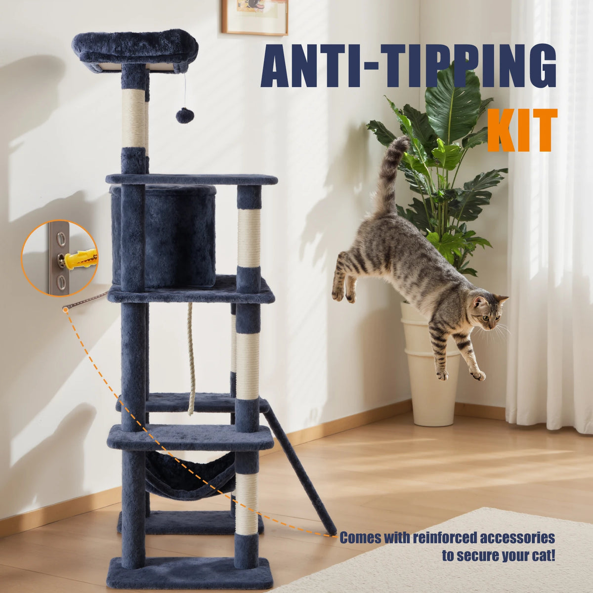 JHK Multi Tier Cat Tree Featuring Robust Natural Sisal Posts
