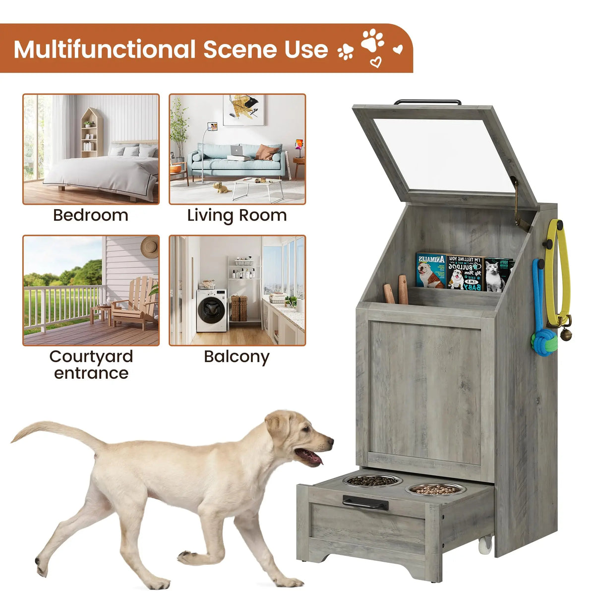 Elevated Pet Feeder With Stainless Steel Bowls And Storage Cabinet