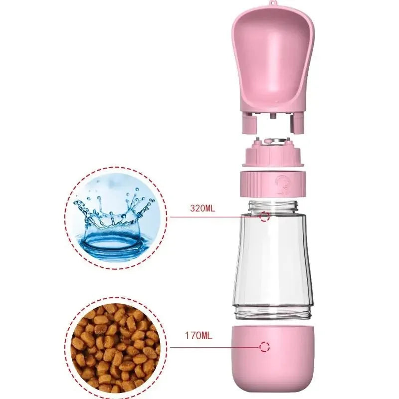 Portable Dog Water Bottle and Food Container Travel Dispenser Bowl