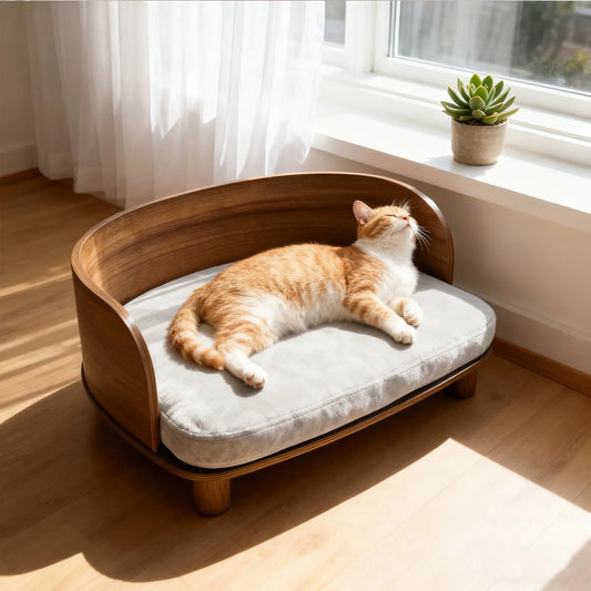 Borwat Elevated Eucalyptus Wood Pet Sofa Bed With Cushion