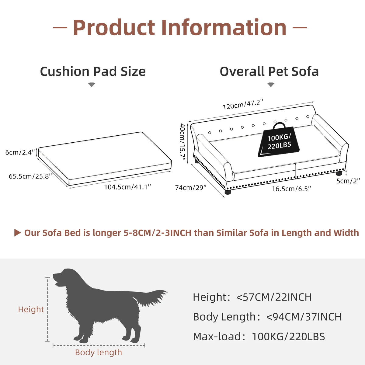 BINGOPAW Elevated Dog Sofa With Removable Microfiber Cushion