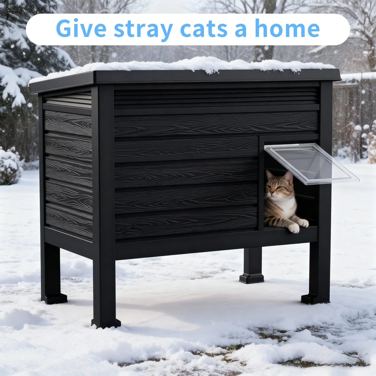 Indoor Outdoor Plastic Cat House With Integrated Heating Pad