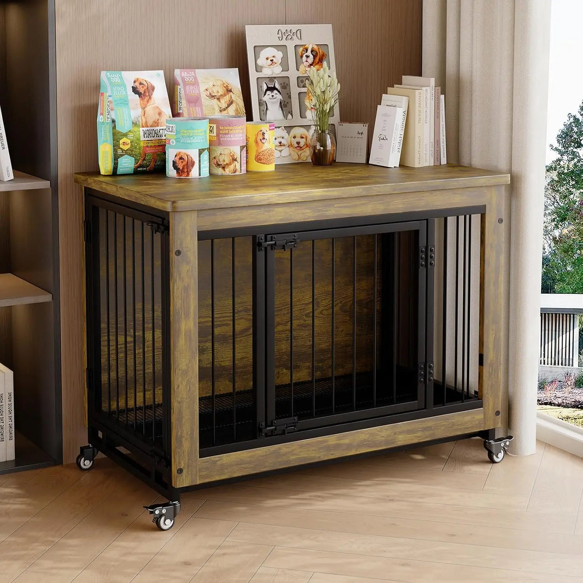 ANIXOL Wooden Dog Crate Furniture And Kennel Side Table