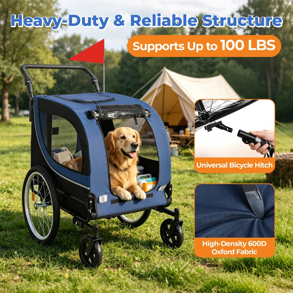 Premium Foldable Bike Trailer And Pet Stroller For Dogs
