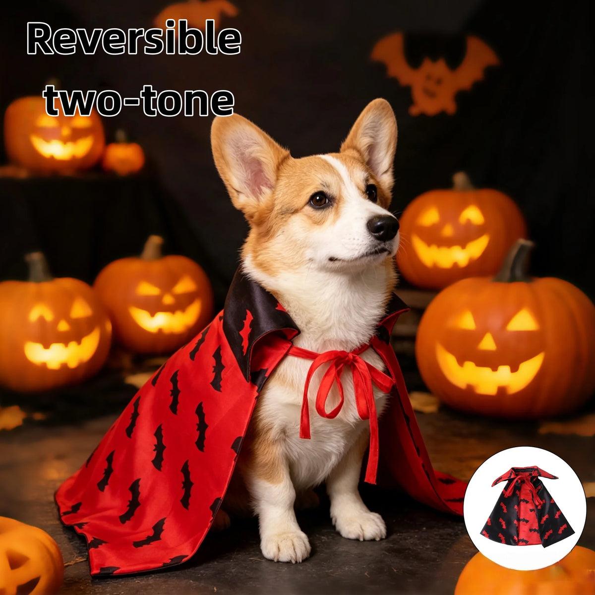 Reversible Bat Vampire Pet Cape Costume For Cats And Dogs