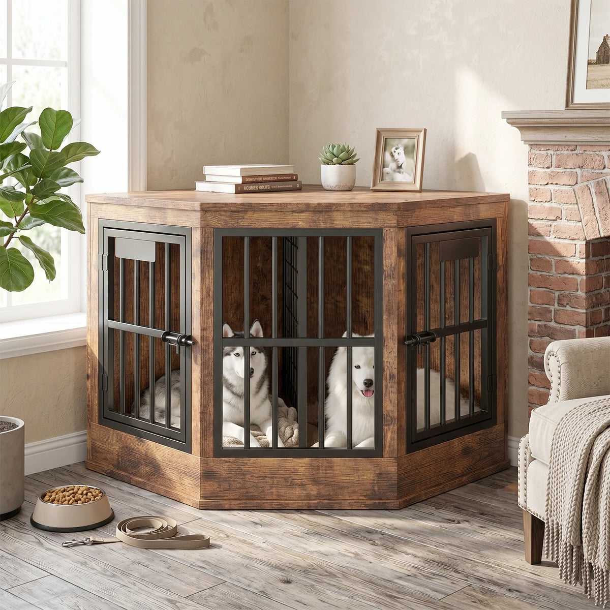 Modern Wooden Corner Dog Crate Furniture TV Stand For Pets