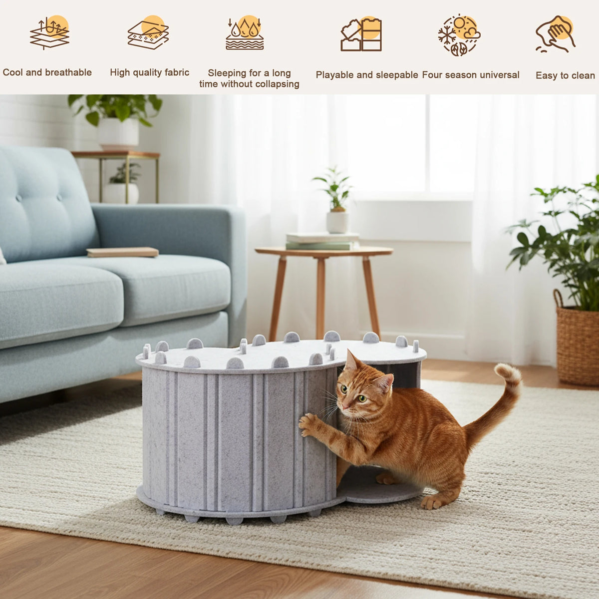 Foldable Felt Cat Tunnel Bed Peekaboo Cave For Pets
