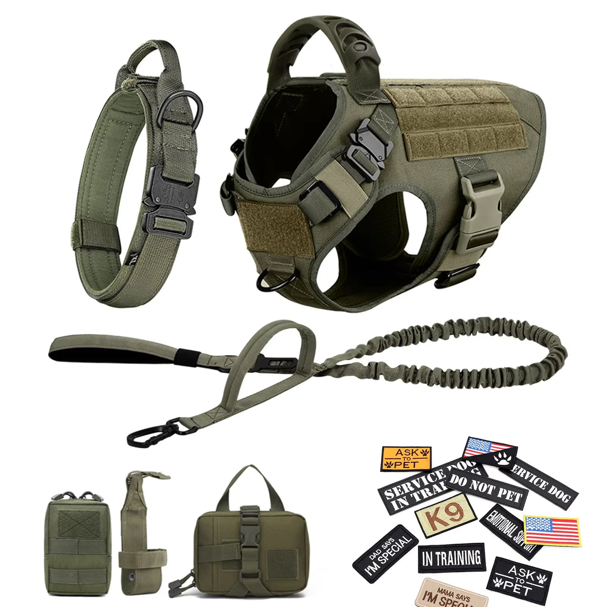 Petavel Tactical Dog Harness Vest Padded Nylon Quick Release Set