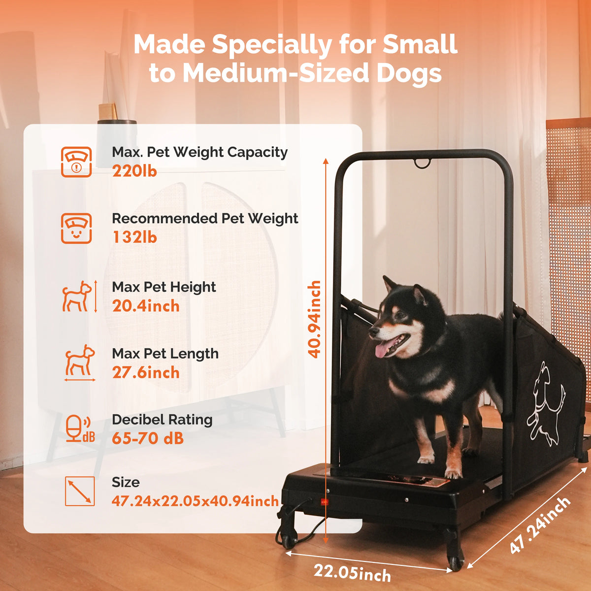 Quiet Indoor Dog Treadmill With Safety Rails For Pet Exercise