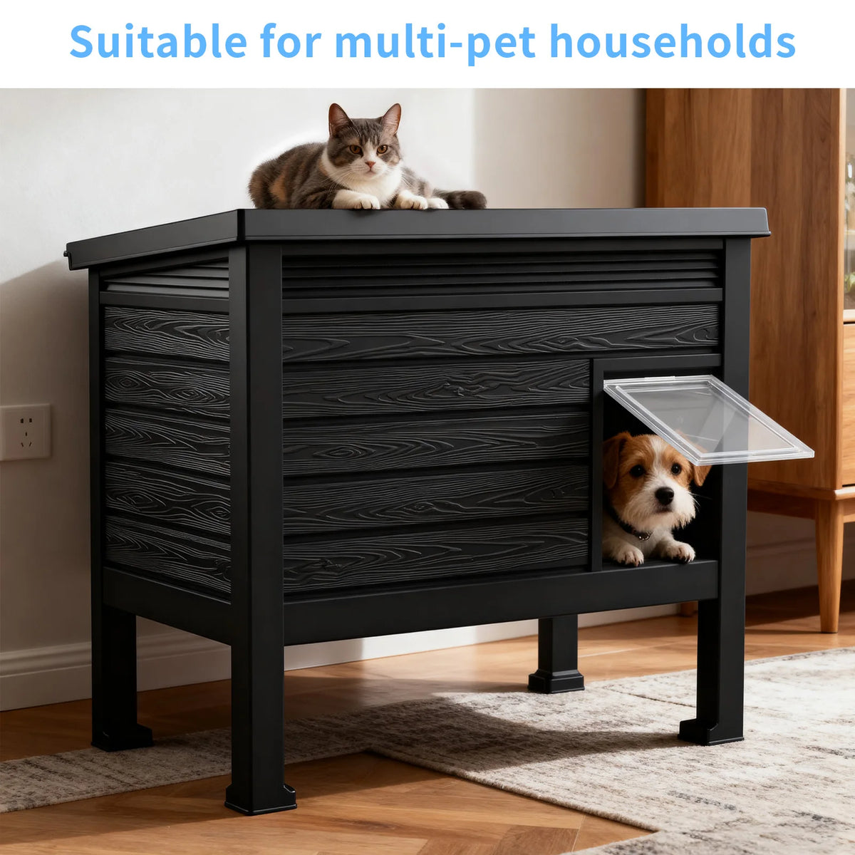 Weatherproof Plastic Cat House With Heating Pad Indoor Outdoor
