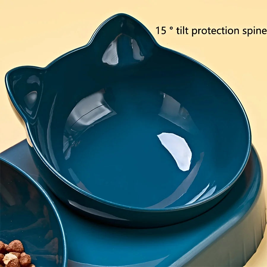 Tilted Cat Food Bowl Set With Gravity Water Dispenser