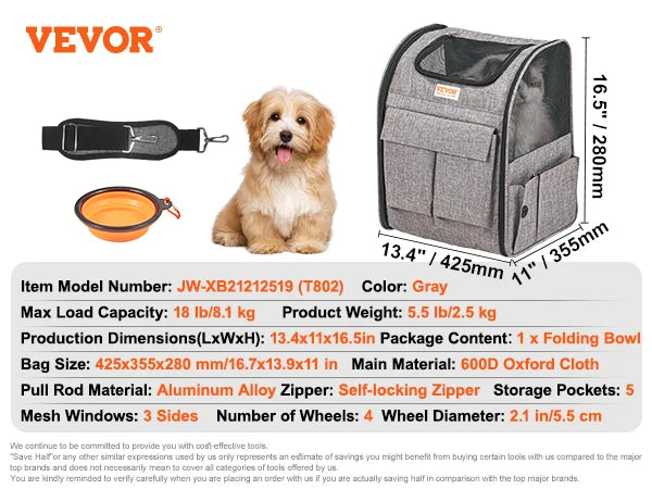 Breathable Four Wheel Pet Carrier Backpack With Telescopic Handle