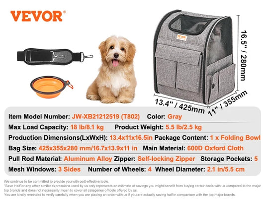 Breathable Four Wheel Pet Carrier Backpack With Telescopic Handle