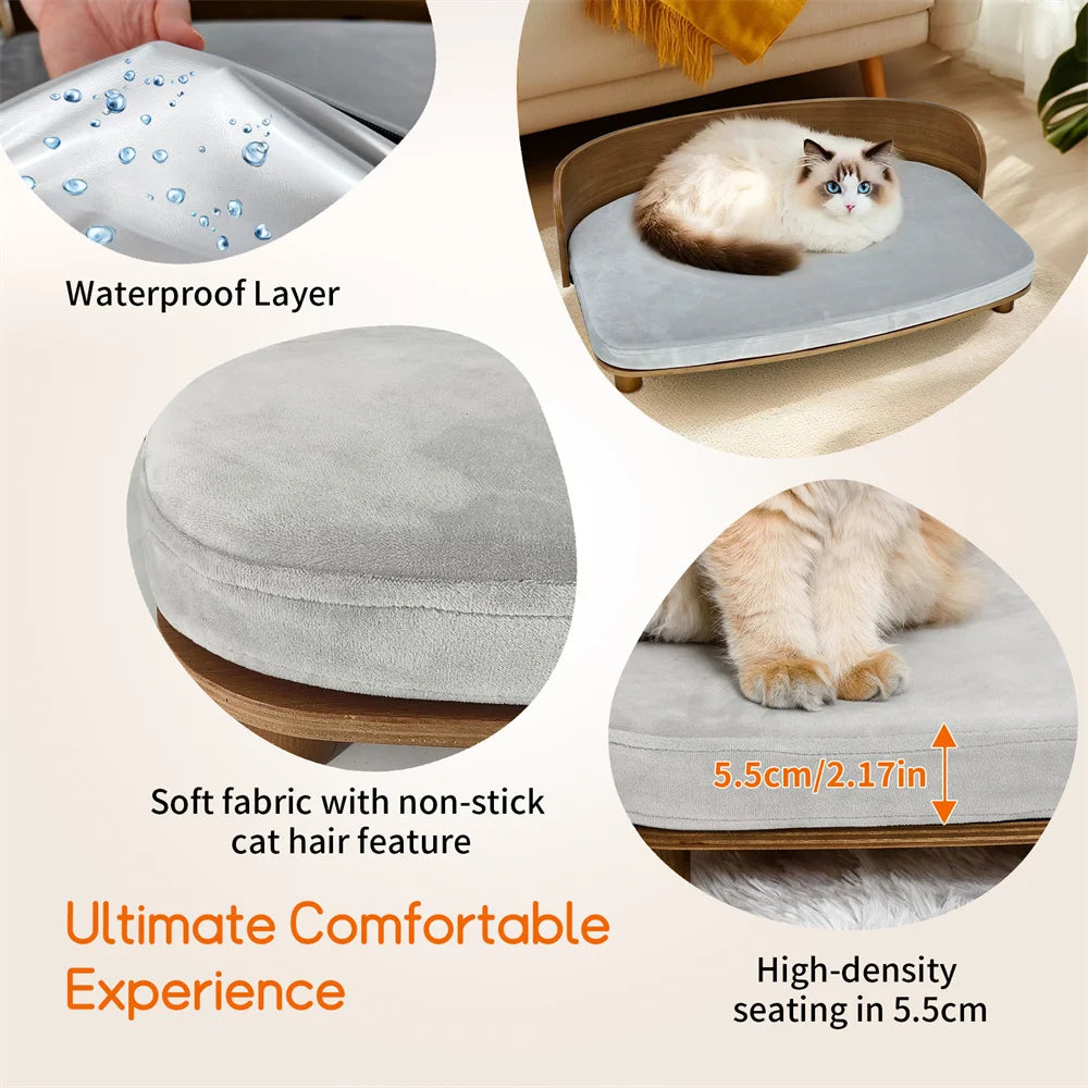 Borwat Elevated Eucalyptus Wood Pet Sofa Bed With Cushion
