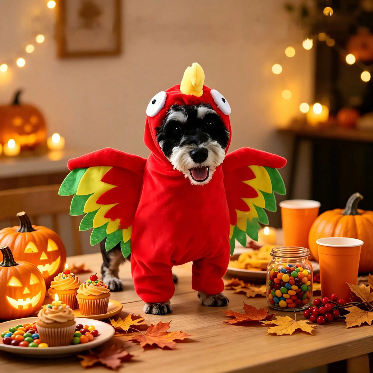 Halloween Pet Turkey Standing Costume With Feather Wings