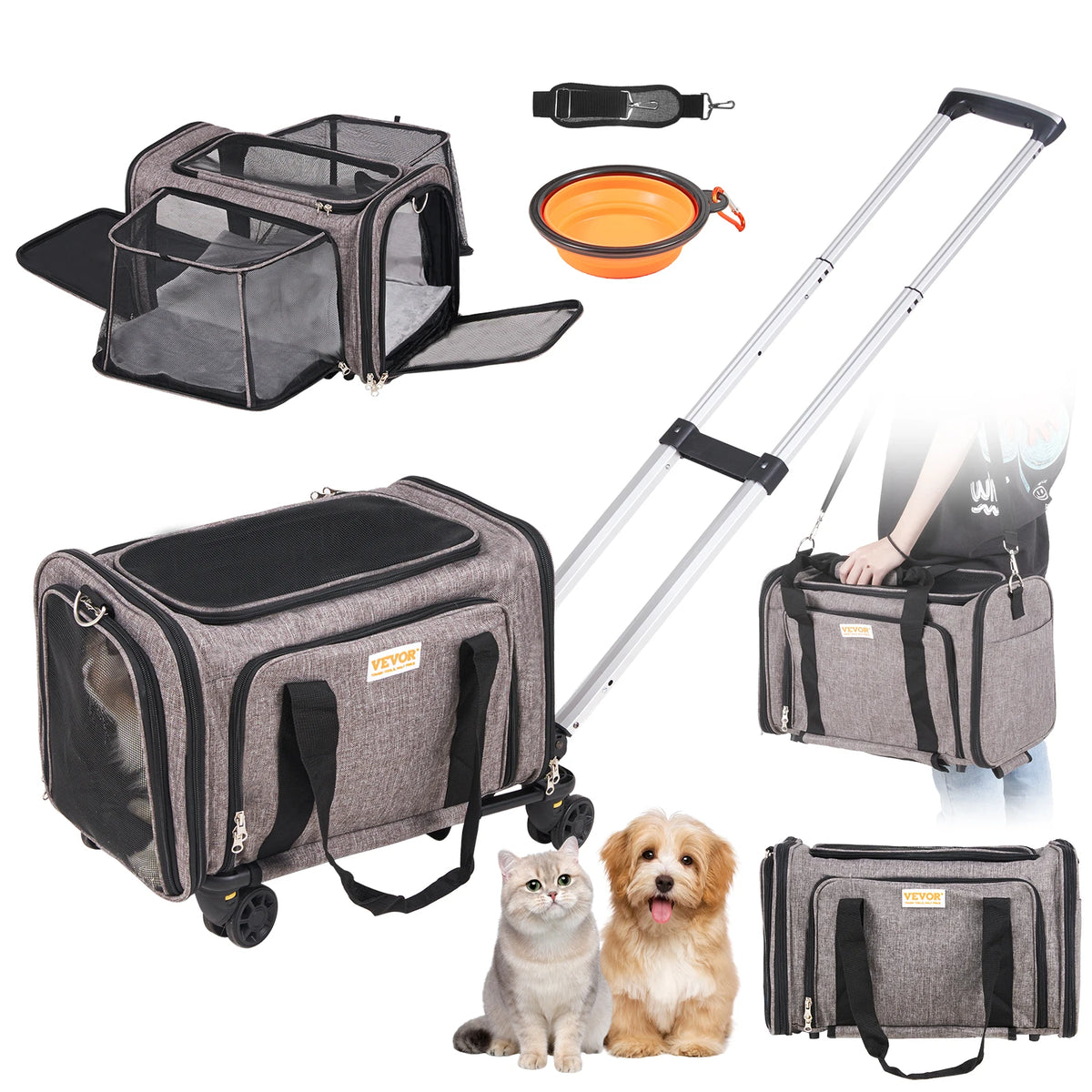 Breathable Four Wheel Pet Carrier Backpack With Telescopic Handle
