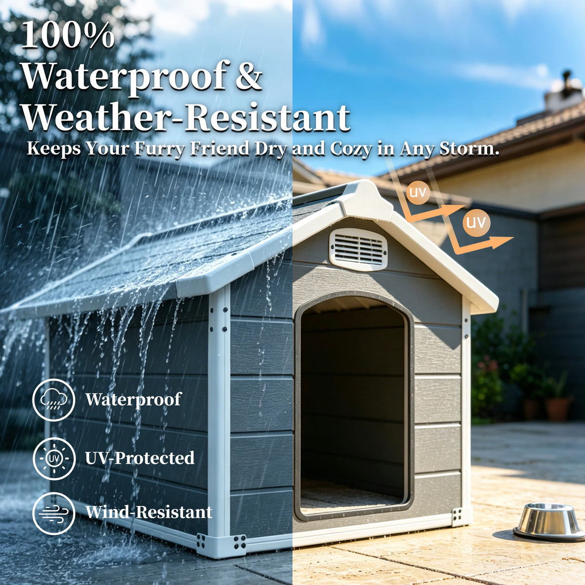 Waterproof Plastic Doghouse With Air Vents And Elevated Floor