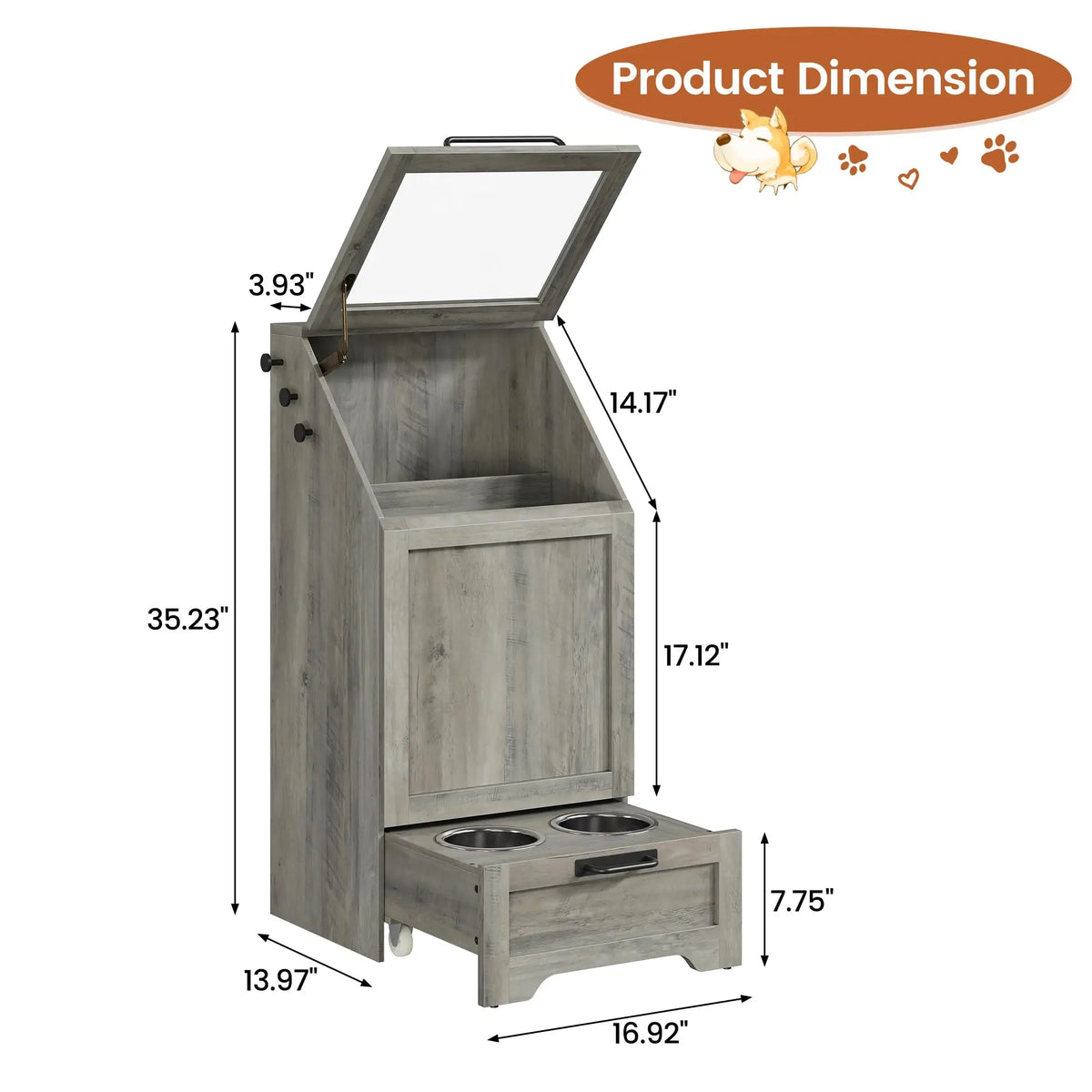 Elevated Pet Feeder With Stainless Steel Bowls And Storage Cabinet
