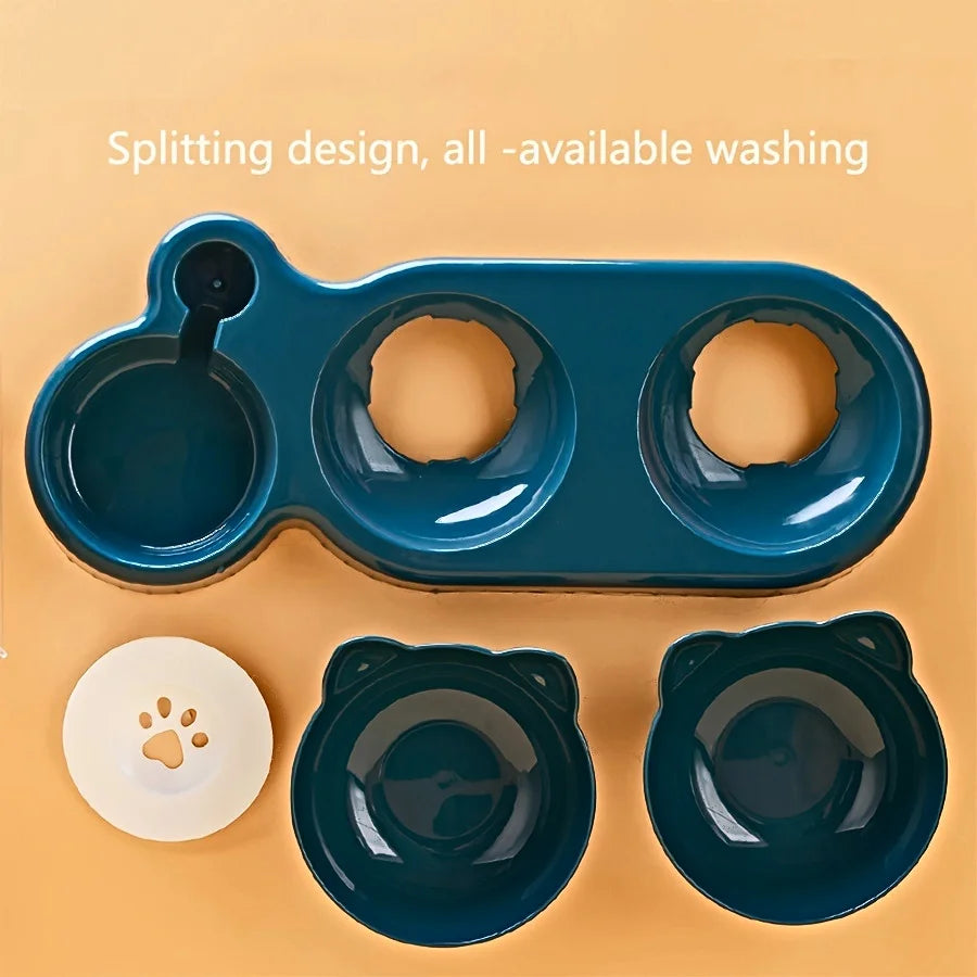 Tilted Cat Food Bowl Set With Gravity Water Dispenser