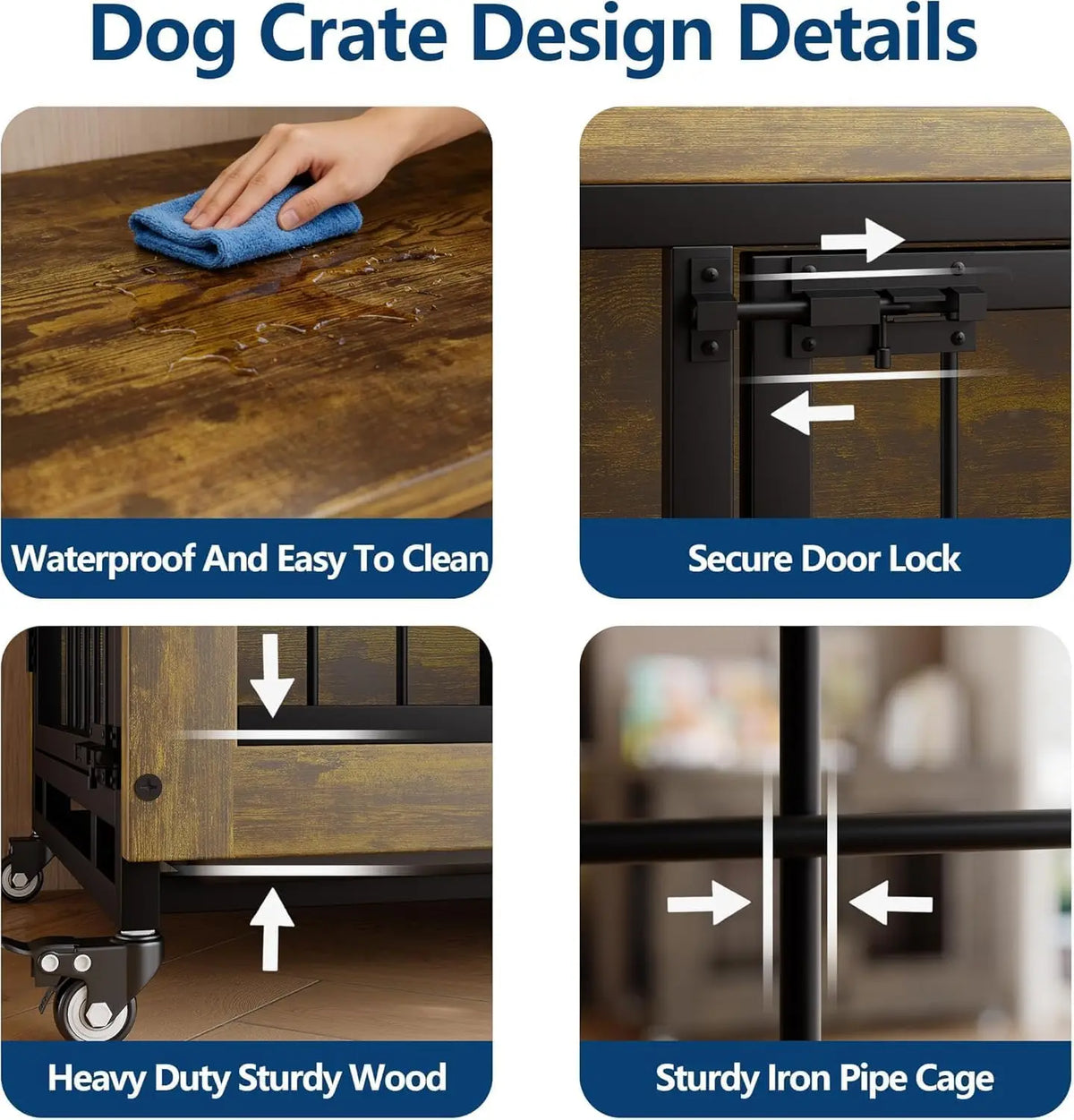 ANIXOL Wooden Dog Crate Furniture And Kennel Side Table