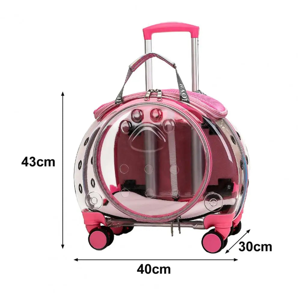 Pet Trolley Carrier Backpack With Ventilation And Silent Wheels