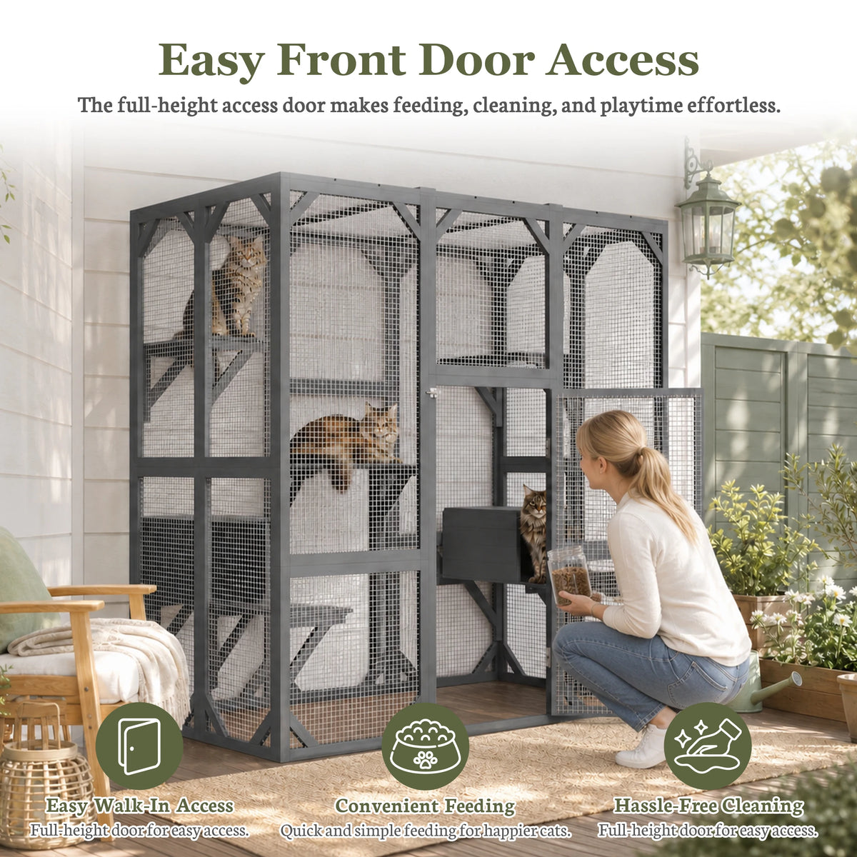 Wooden Outdoor Cat Catio With Multi Level Platforms And Rest Box