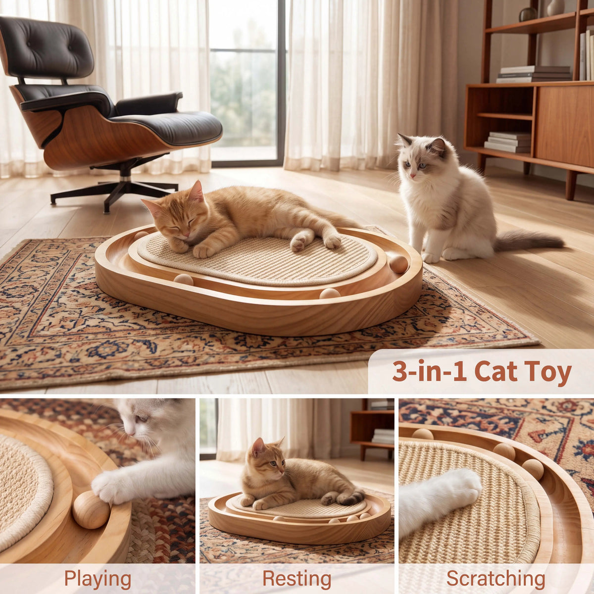 Three In One Cat Scratcher With Sisal And Rolling Balls